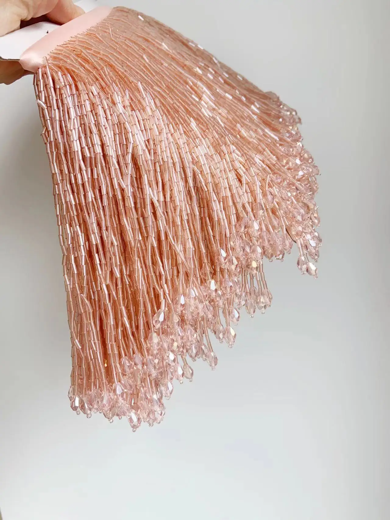 1 Yard Peach Pink Seed Bead Ribbon Fringe Tassel Trim for Couture Dress,Dance Costume Accessories,Free Shipping