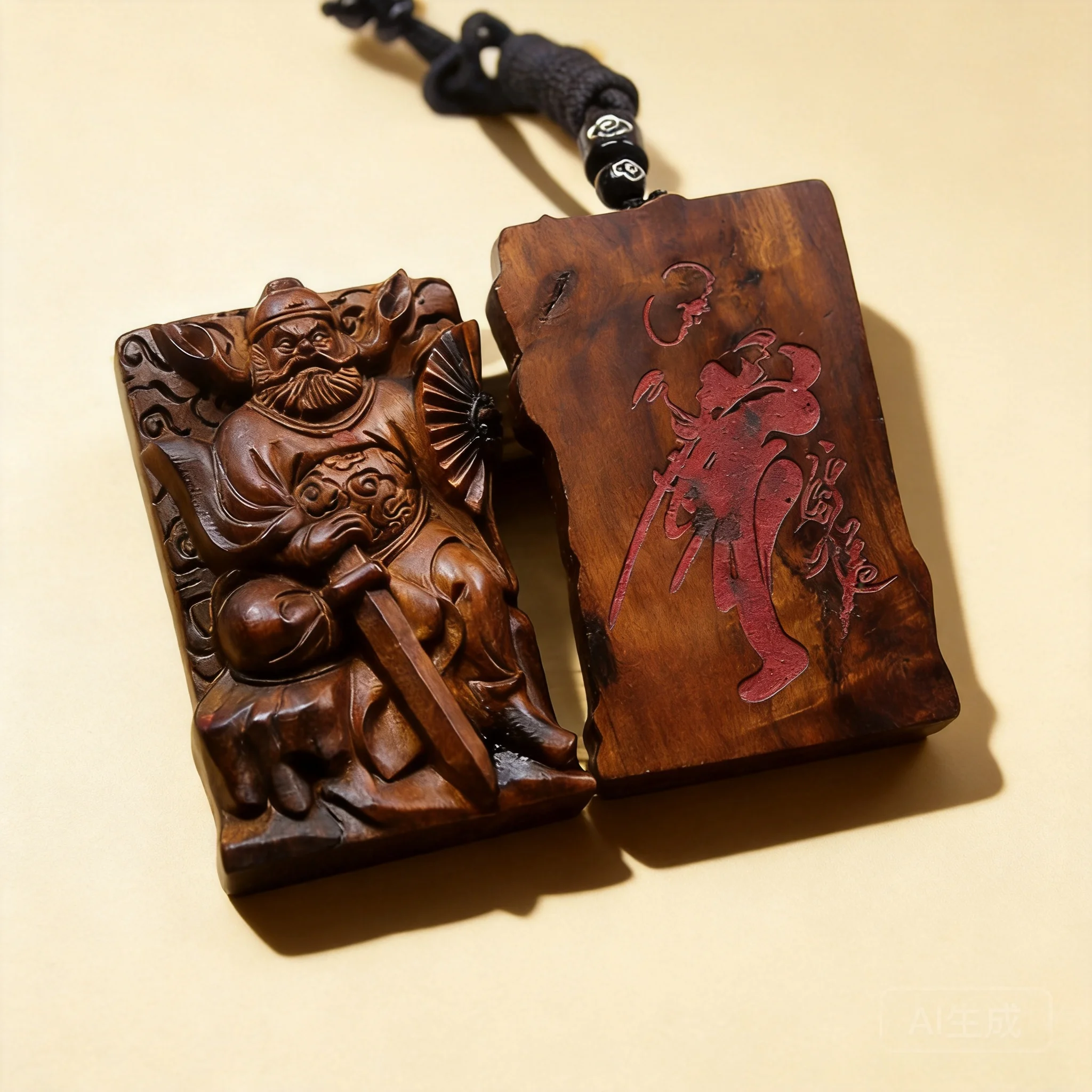 Thunderstruck Jujube Wood Carved Zhong Kui Pendant Cinnabar Inscribed Chinese Taoist Amulet Good Luck Blessing Ward Off Evil Jew