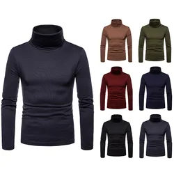 Pull à manches longues et col roulé pour homme, couleur unie, à la mode, en tricot, SW01