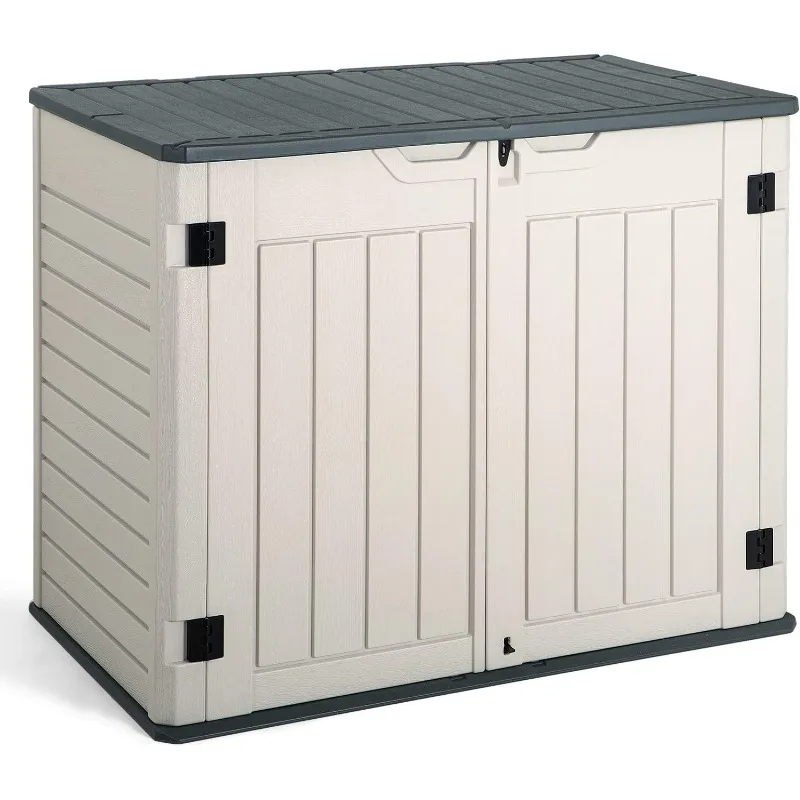 Horizontal Outdoor Resin Storage Shed 34 Cu. Ft. Garden Storage Extra Large Capacity Weather Resistant Storage Box for Bike