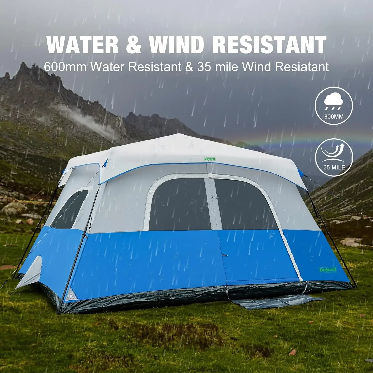 

Instant Cabin Tent, 8 Person/10 Person Camping Tent Setup in 60 Seconds with Rainfly & Windproof Tent with Carry Bag for Family