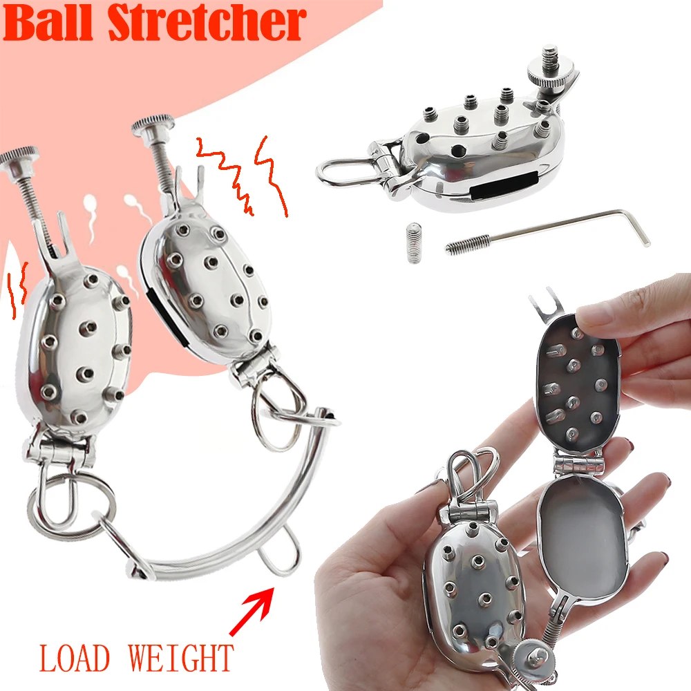 CBT Sex Toys For Men Ball Stretcher Squeezer Fixture Ball Testicle Crusher Spiked Metal Cock Penis Device BDSM Scrotum Pendant