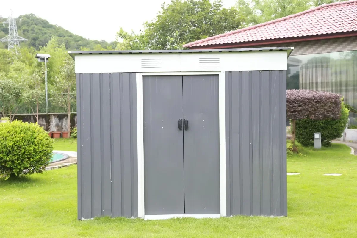 Galvanized Metal tool storage garden Shed including sliding doors with or without foundation of color green grey black