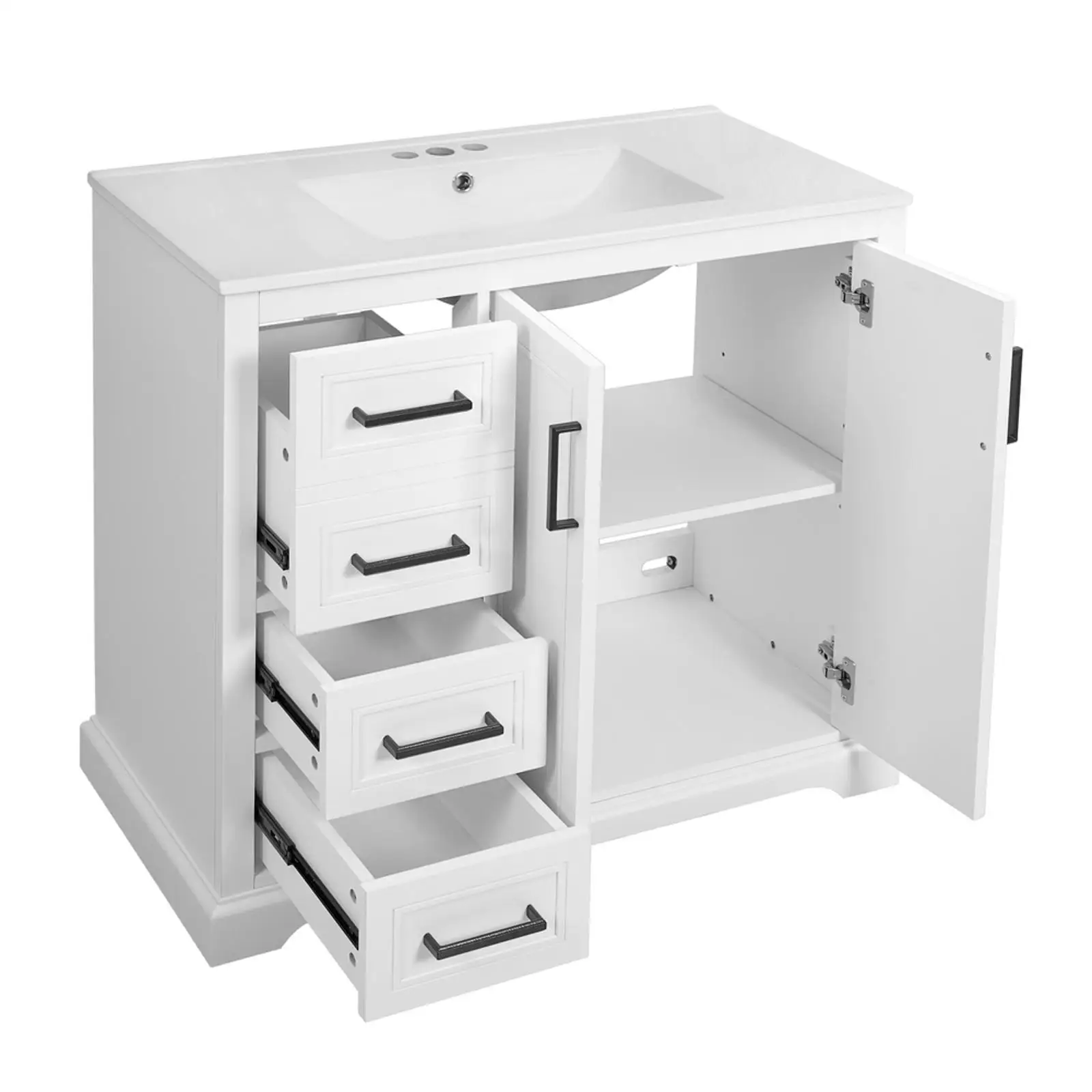 

Medium Small Bathroom Cabinet Modern Vanity with Ceramic Sink Soft Close Doors Adjustable Shelves for Stylish Bathrooms