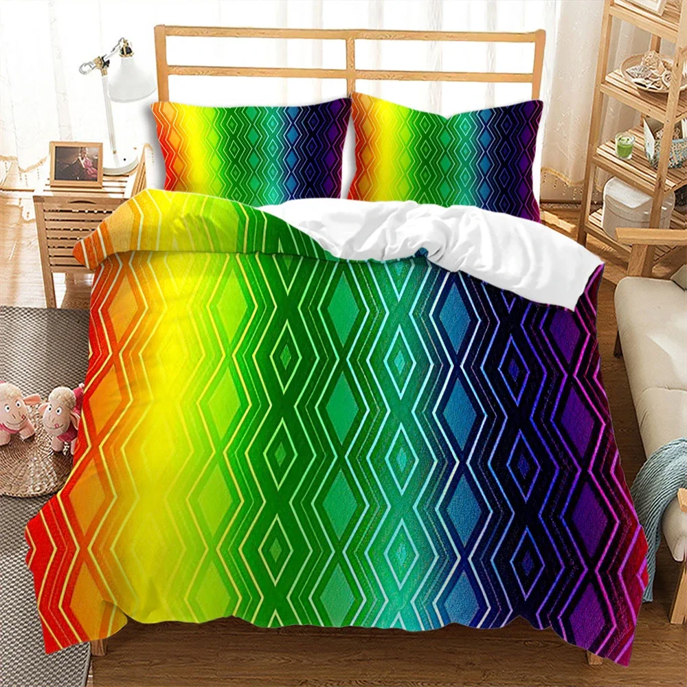 

Colorful Stripes Rainbow Bedding Set Soft Comfortable and Breathable Duvet Cover Set 3pcs Bedclothes Wonderful Gift For Children