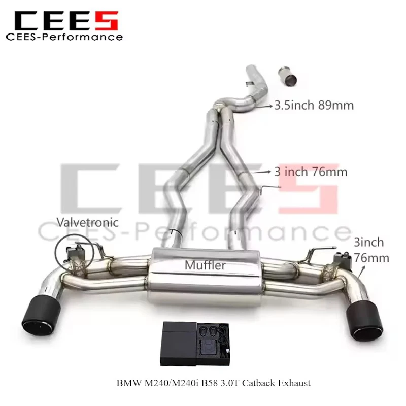 

cees Valved Exhaust System for BMW M240 M240i G42 B58 3.0T 2017-2024 Valvetronic Exhaust Pipes with Valve Remote Control