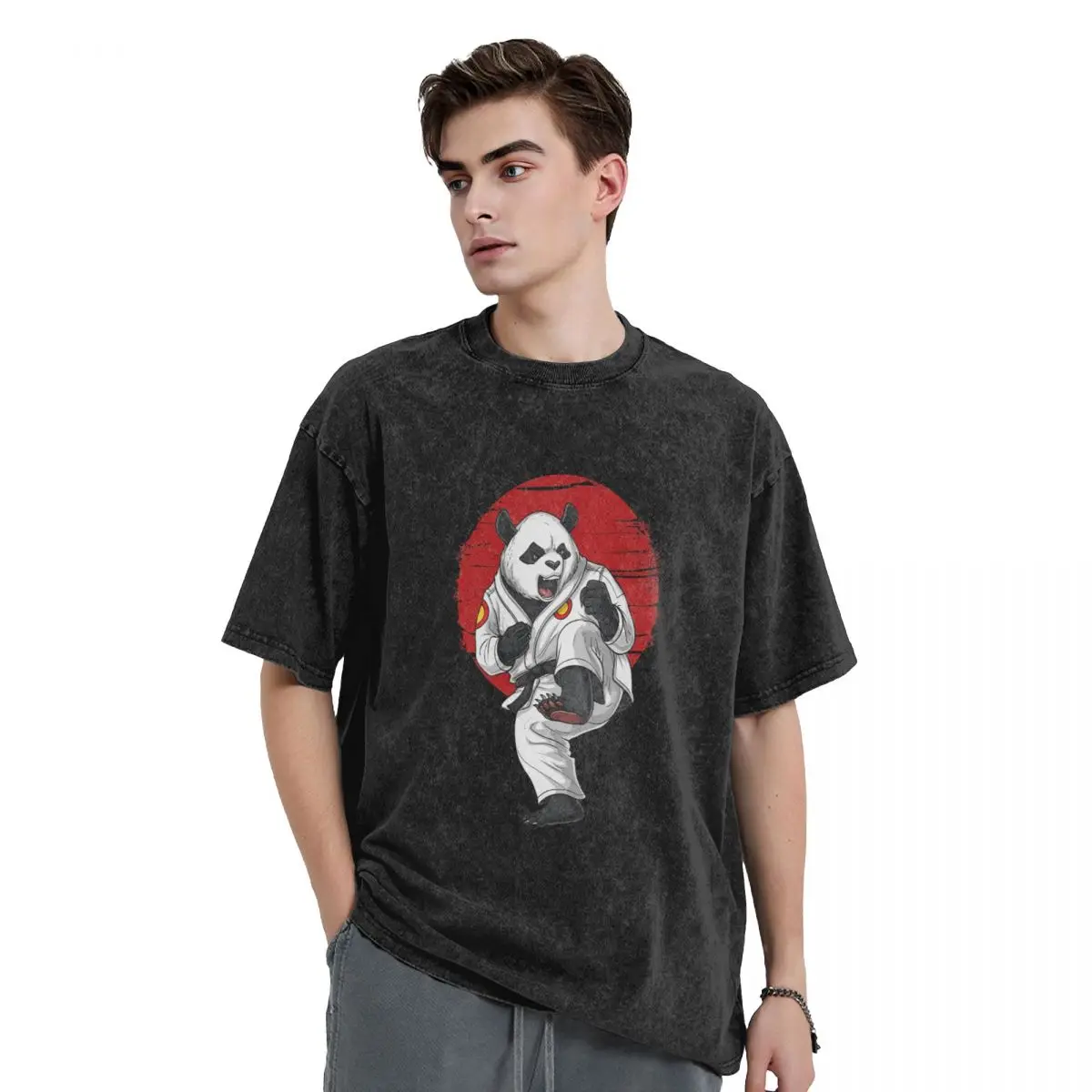 

Samurai Panda Men's Vintage Oversized T-Shirts Rose Graphic Novelty T-Shirts Cotton Oversize Top Tees For Men Women