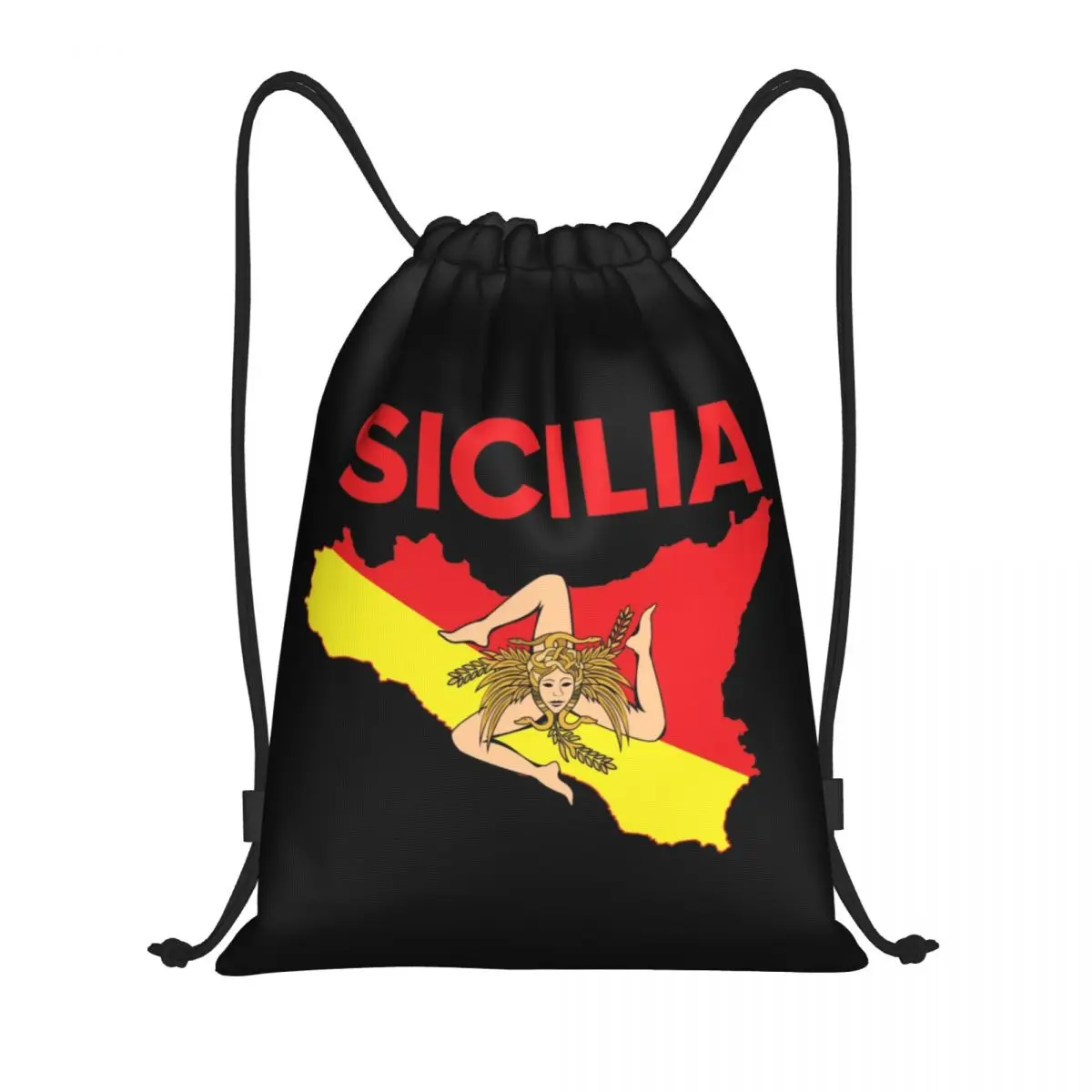 Custom Map Of Sicily Trinacria Drawstring Bag Women Men Portable Gym Sports Sackpack Italy Pride Shopping Storage Backpacks