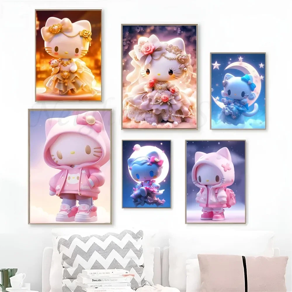 1pc Hello Kitty Poster Stickers Art Wall Murals Decor Game Room Decor Gifts Kawaii HD Painting Cat Cars