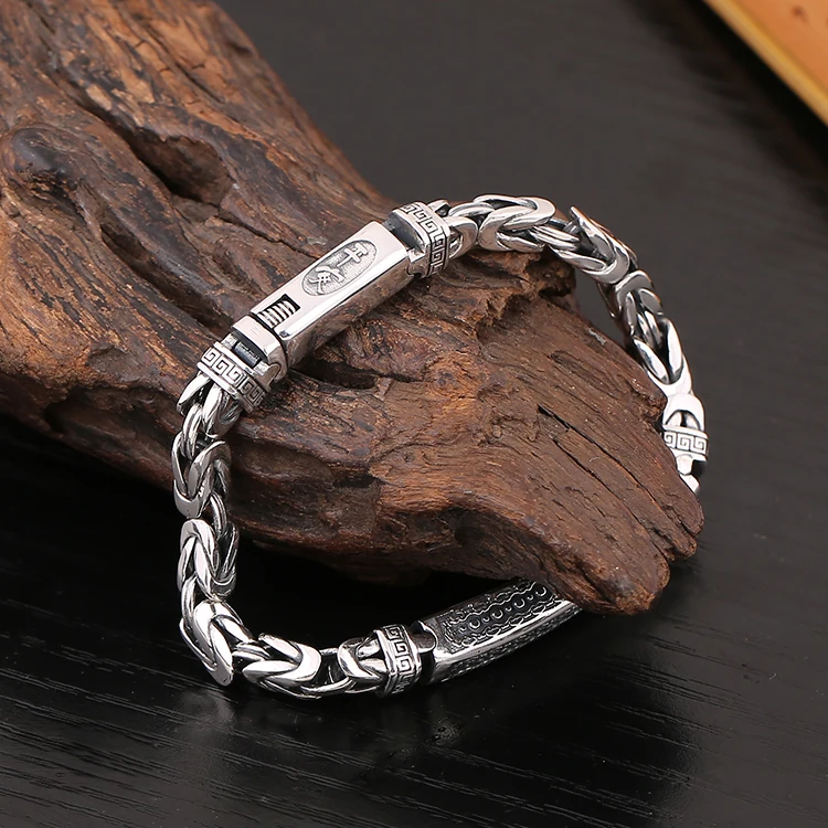 

100% S925 Sterling Silver Bracelet 2022 New Fashion Punk Square Safety Totem Woven Chain Pure Argentum Hand Unisex Jewelry Gifts