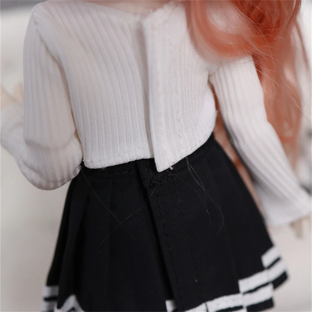 Vestiti per bambole BJD adatti per taglia 1/6 Maglione lavorato a maglia stile college gonna a pieghe set di vestiti accessori per bambole (2 punti)