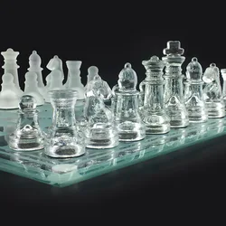 Glass Chess Set Family Chess Board Game Crystal and Frosted Chess Piece Checkerboard Chess Ornament Good For Gift