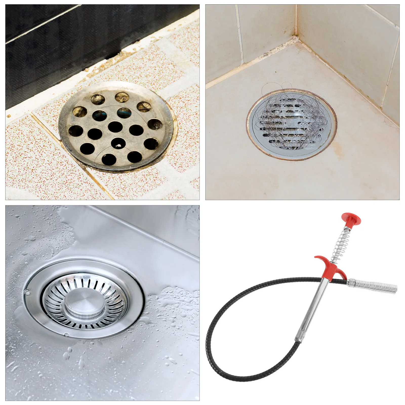 

Flexible Drain Cleaning Tool Sink Clog Remover Bathroom Hair Garbage Pickup Flexible Grabber Claw Easy Use Durable Stainless