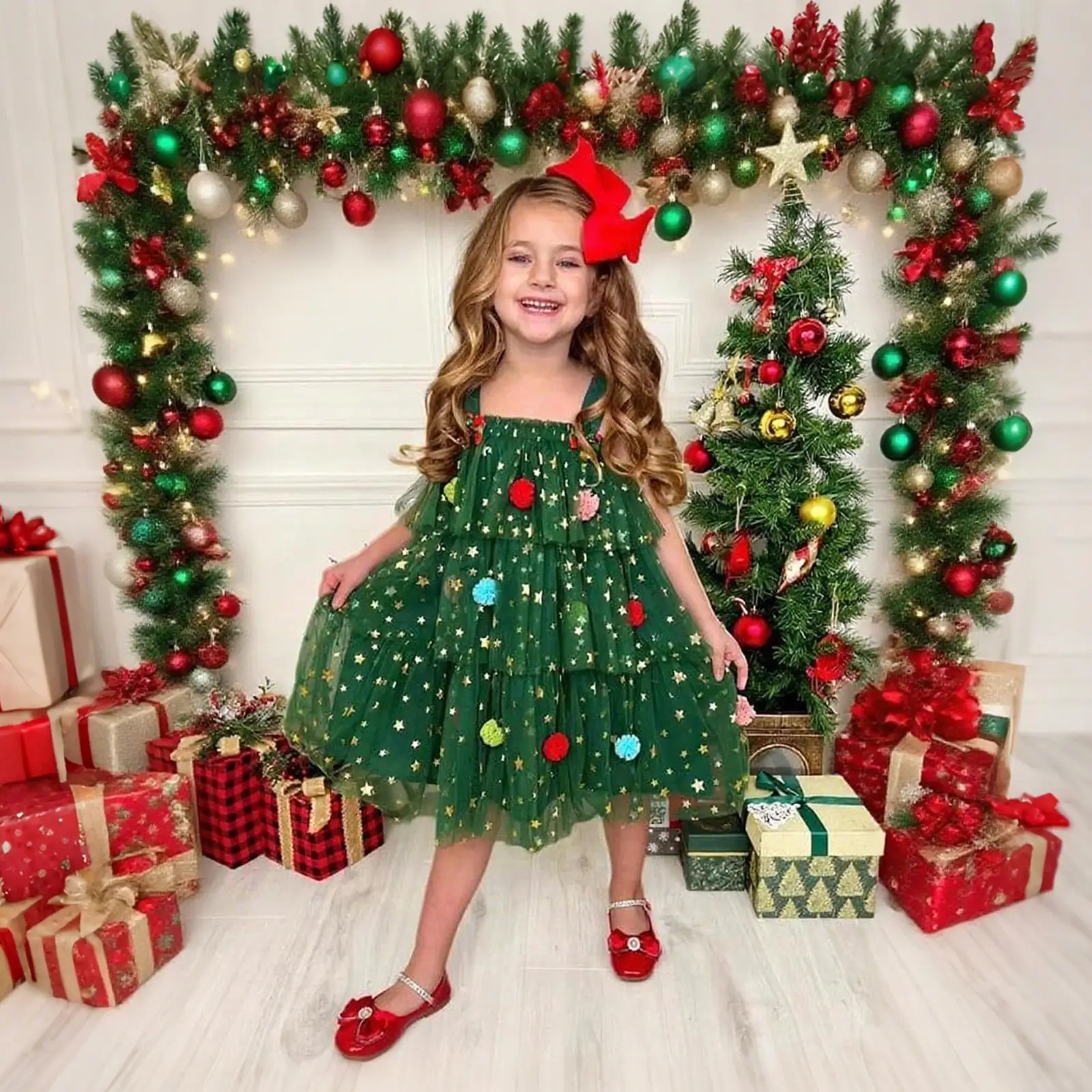 

Girls Christmas Dress Fashion Girls Dress Clothes Tiered Glitter Outfit For Activities Outdoor Party Club Outdoor Festival