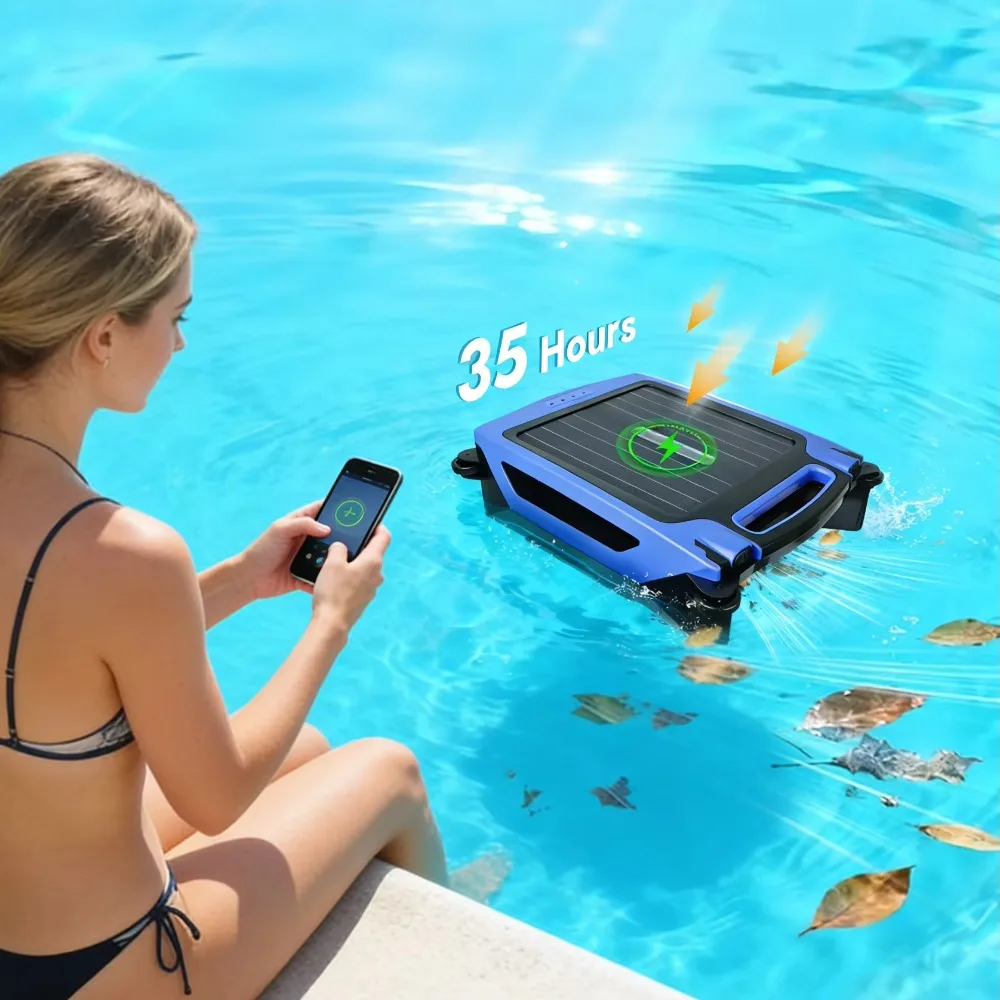 High Quality Solar Powered Outdoor Pool Smart Automatic Skimmer Vacuum Surface Cleaner Robot for Garden Swimming Pool