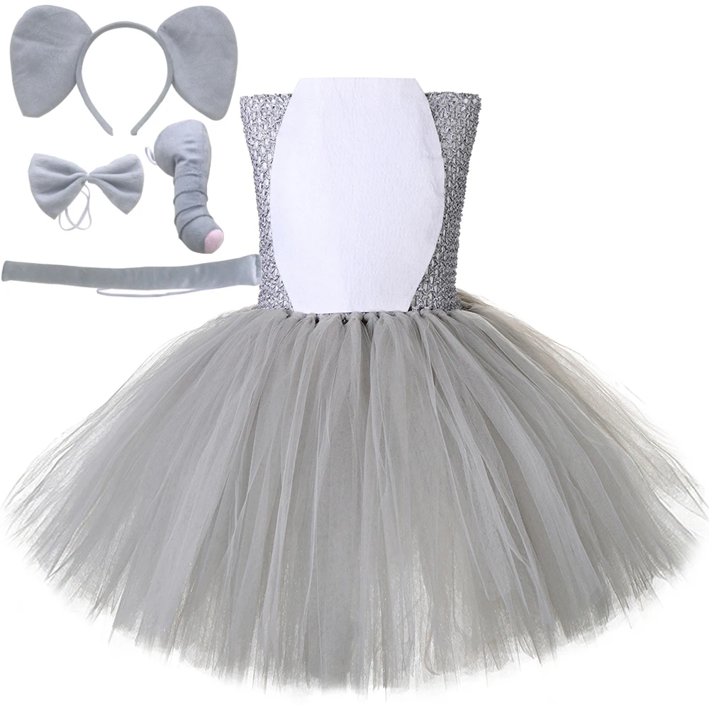 Baby Girls Gray Flying Elephant Costume for Kids Animal Halloween Christmas Dresses Lined Ballet Tutus for Birthday Party Outfit