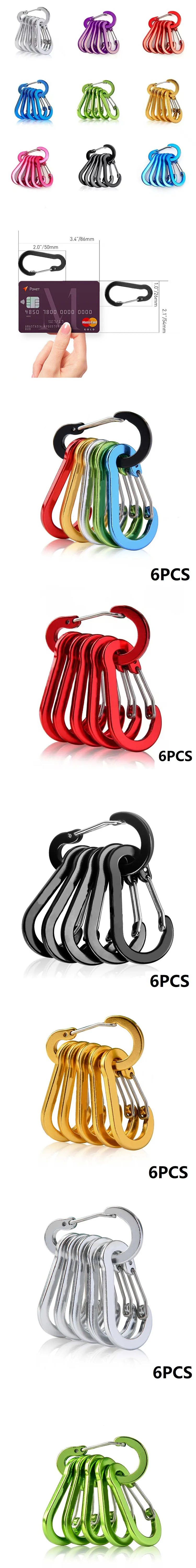 6 Stück kleine Karabinerhaken, taktische Karabiner, Outdoor-Camping, Multitool, Bergsteigerschnalle, Stahl, HWXGJ02 – Detail 1