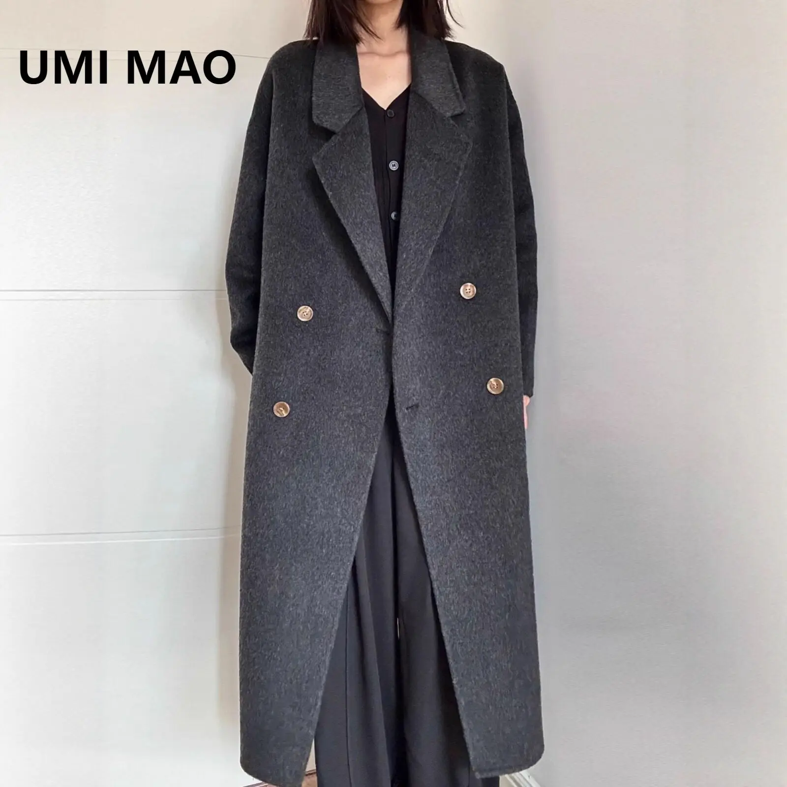 

UMI MAO шерстяное пальто в корейском стиле Lazy Cocoon Высококачественное корейское двустороннее шерстяное женское длинное шерстяное пальто