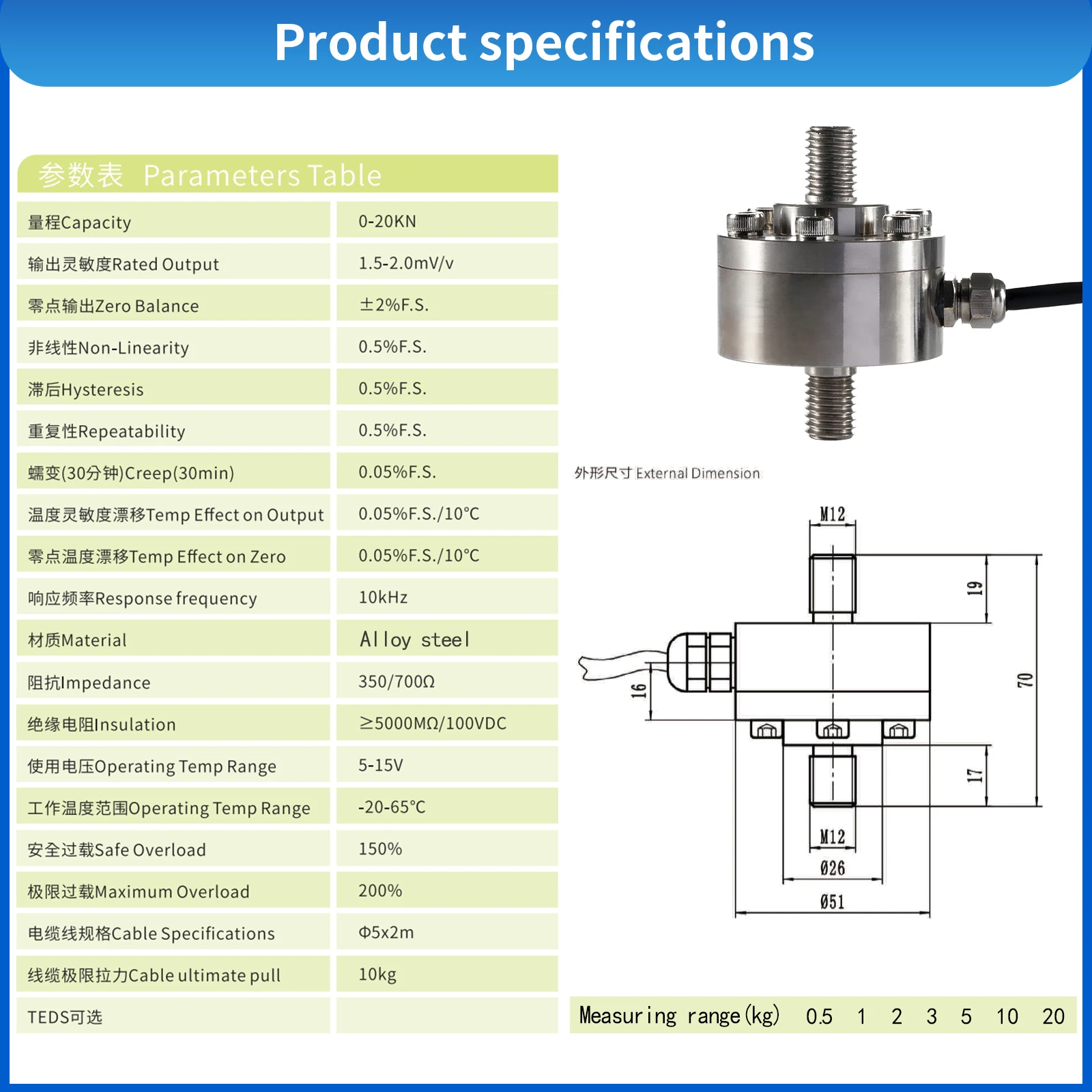 Digital Force Gauge with Load Cell Sensor,Test Force Weight Pressure Push Pull Gauge Dynamometer,Peak/Track Mode ± 0.05%F.S