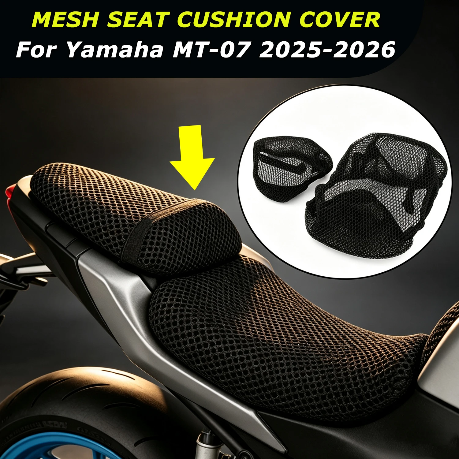 3D Mesh Motorcycle Seat Cover Breathable Airflow Cushion Waterproof Sunproof Seat Cover For Yamaha MT07 MT-07 MT 07 2025-2026
