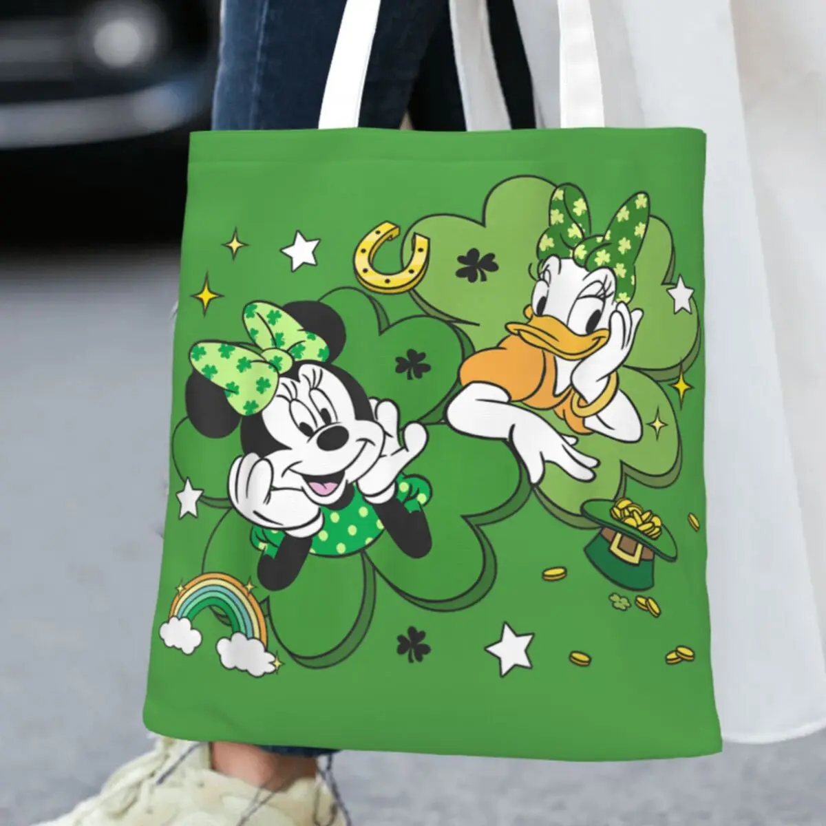 

Mickey And Friends St Patrick's Day Minnie Daisy Duck Shopper Bag Print Shopping Bags Ladies Fun Tote Bag Cloth Woman Handbags