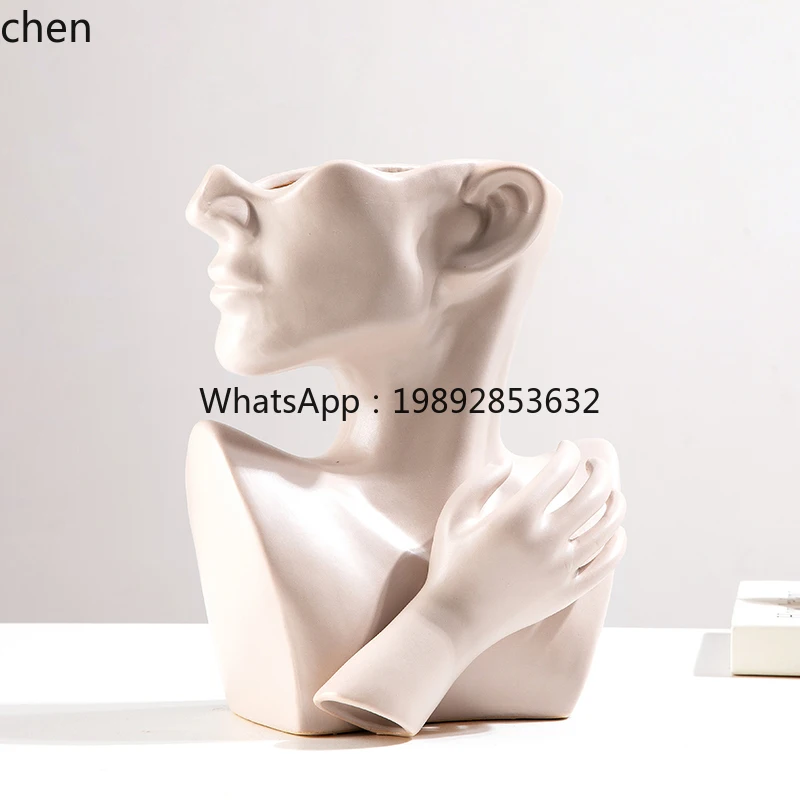 

Creative Personality Ceramic Human Face Art Vase Floral Modern Abstract Wine Cabinet Dining Table Simulation Flower Arranger