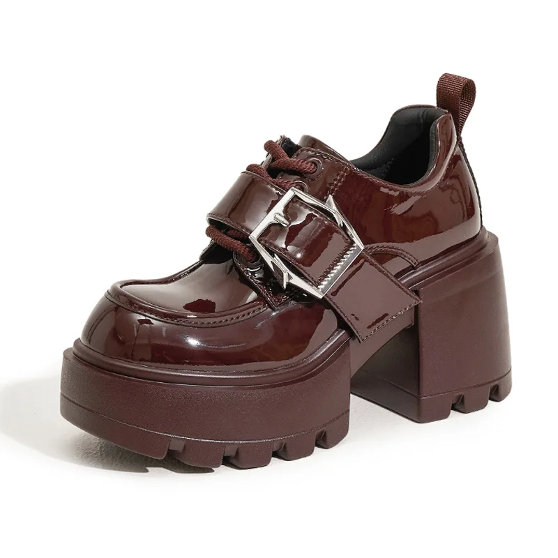 

Кожаная обувь на платформе, весна 2020, 8,5 см, новые модные женские туфли на высоком маленьком одинарном каблуке для знаменитостей в Интернете