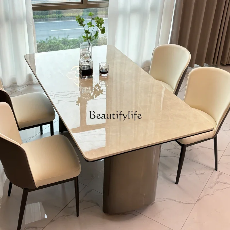02Light luxury marble dining table chairs high-end modern simple natural microcrystalline supercrystalline stone white ice jade
