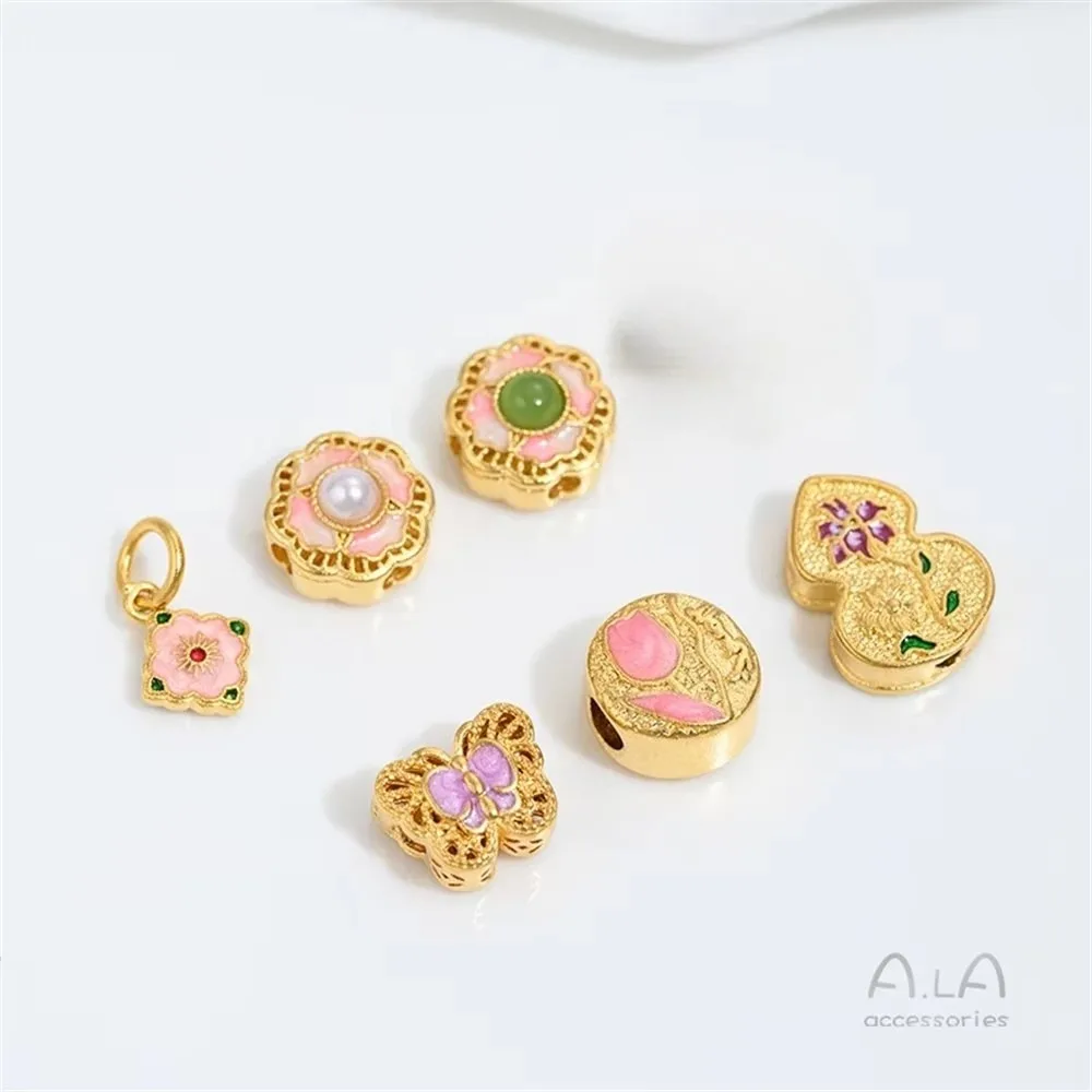 

Vietnam Sand Gold Pink Oil Drip Bucket Beads Dragonfly Beads Butterfly Gourd Flower Bead String Accessories