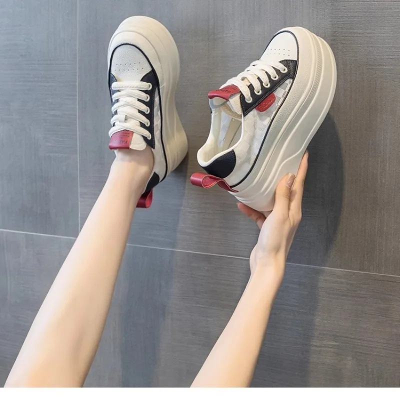 White casual shoes Hidden Heels Women Platform Wedge Sneakers Ladies Leather Golden Shoes Female Krasovki Tenis Feminino Casual