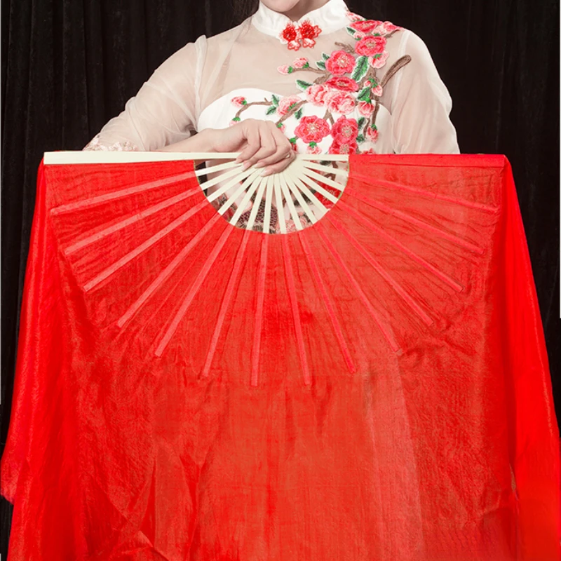จีนคลาสสิกเต้นรำผ้าไหมคู่ด้านสีทึบสีแดงพัดลมผ้าไหมเทียม Yangge Performance Props Ventilador