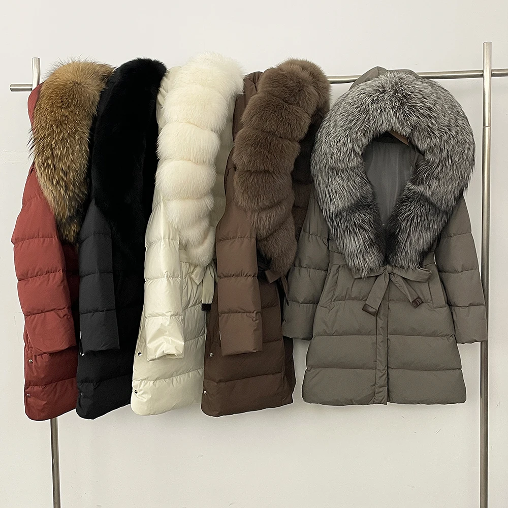 

Down Jacket Women Autumn White Duck Down Coat 2025 Winter Fox Fur Coat Hooded Puffer Coat Female Fashion Real Fur Outerwear