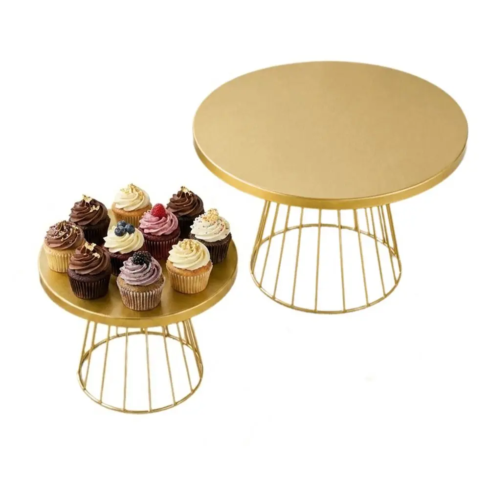 Elegant Metal Cake Display Stand Gold Color 20/25cm Dessert Rack Events Decoration Round Shape Pie Plate Birthday Party