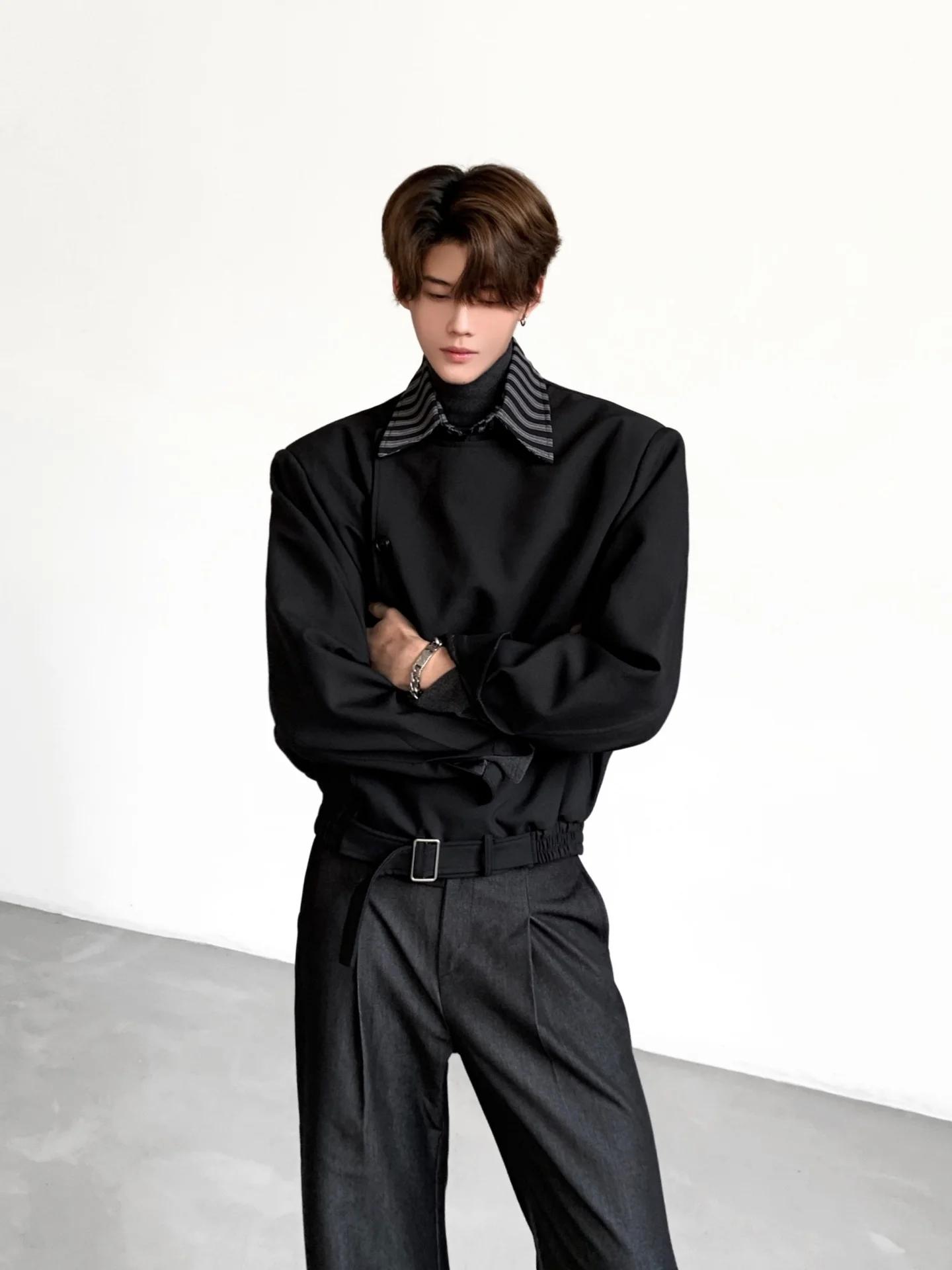 ACE Dark Lightweight Deconstructed Stripe Patchwork Men's Jacket Autumn Smart High-End Oblique Button Design Fashion Outerwear