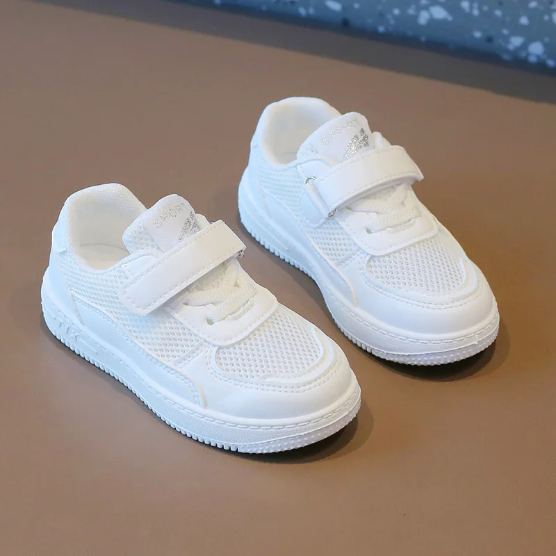 Children's Unisex Boy Girls Sports Breathable Lightweight Hollow Mesh White Sneakers Student Casual Flat Shoes Kids Sports Shoes