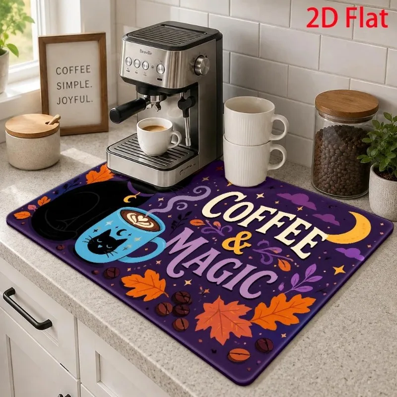 Dish Drying Mat Christmas Golden Star Holly Berry Tableware Drainer Festive Luxury Cream Pad