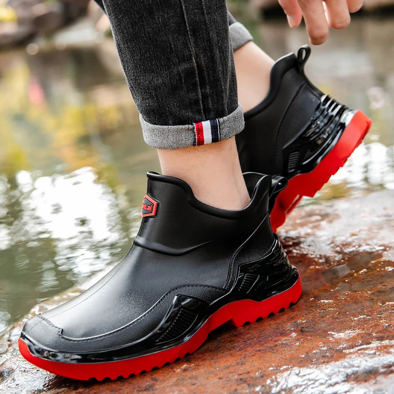 Fashionable short rain boots for men and women, autumn and winter, lined for warmth, rubber shoes, anti-slip and waterproof, kit view 5