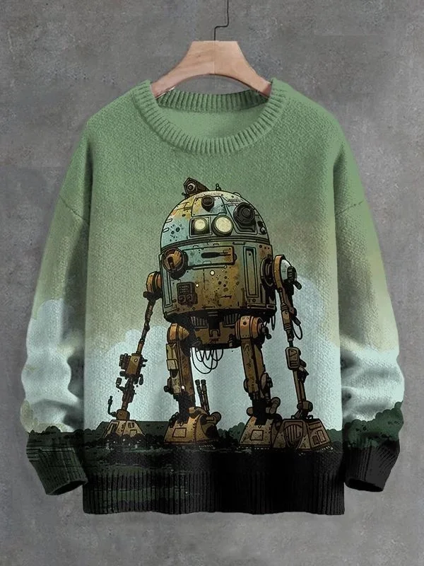 Ugly Sweater Men's Crew Neck Sweater Robot Printed Knit Pullover Women For Men Sweater