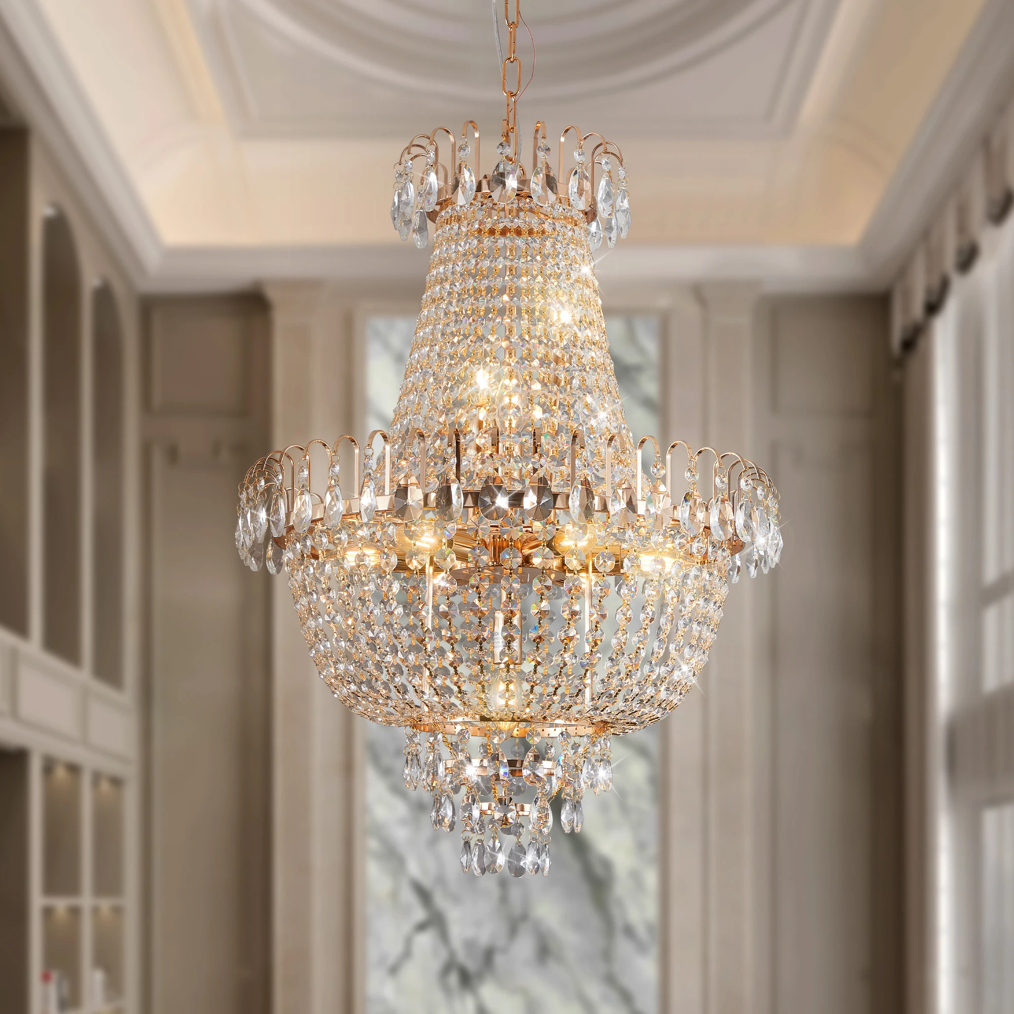 Luxury Gold Crystal Chandelier Elegant Dazzling K9 Crystals Ceiling Light for Living Room Dining Room Hallway-Gold