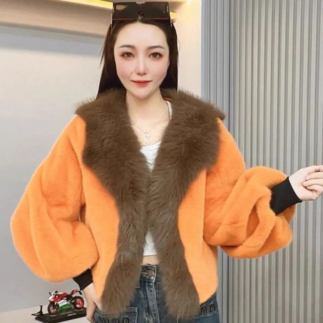 2025 novo grosso falso pele de vison jaqueta de inverno moda lanterna manga longa casaco de pele feminino na moda high-end novo design jaquetas de pele