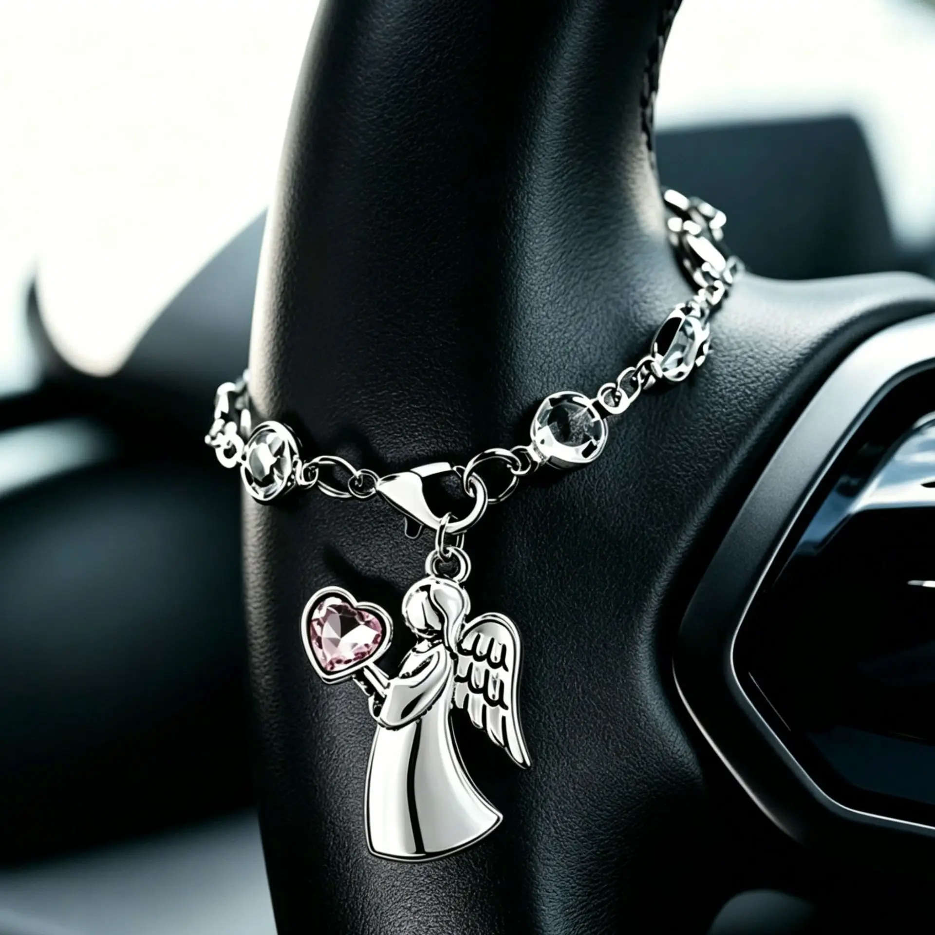 Love Zirconia Spirit Guardian Angel Steering Wheel Chain Ladies Bag Charm Car Interior Decoration
