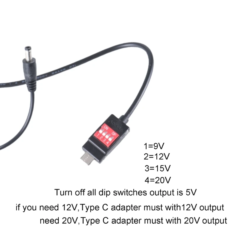 USB C PD to 5V 9V 12V 12V 20V 5.5x2.1mm Adjustable Voltages Step Up Power Supply Cable For Router Camera LED Light Drop Shipping