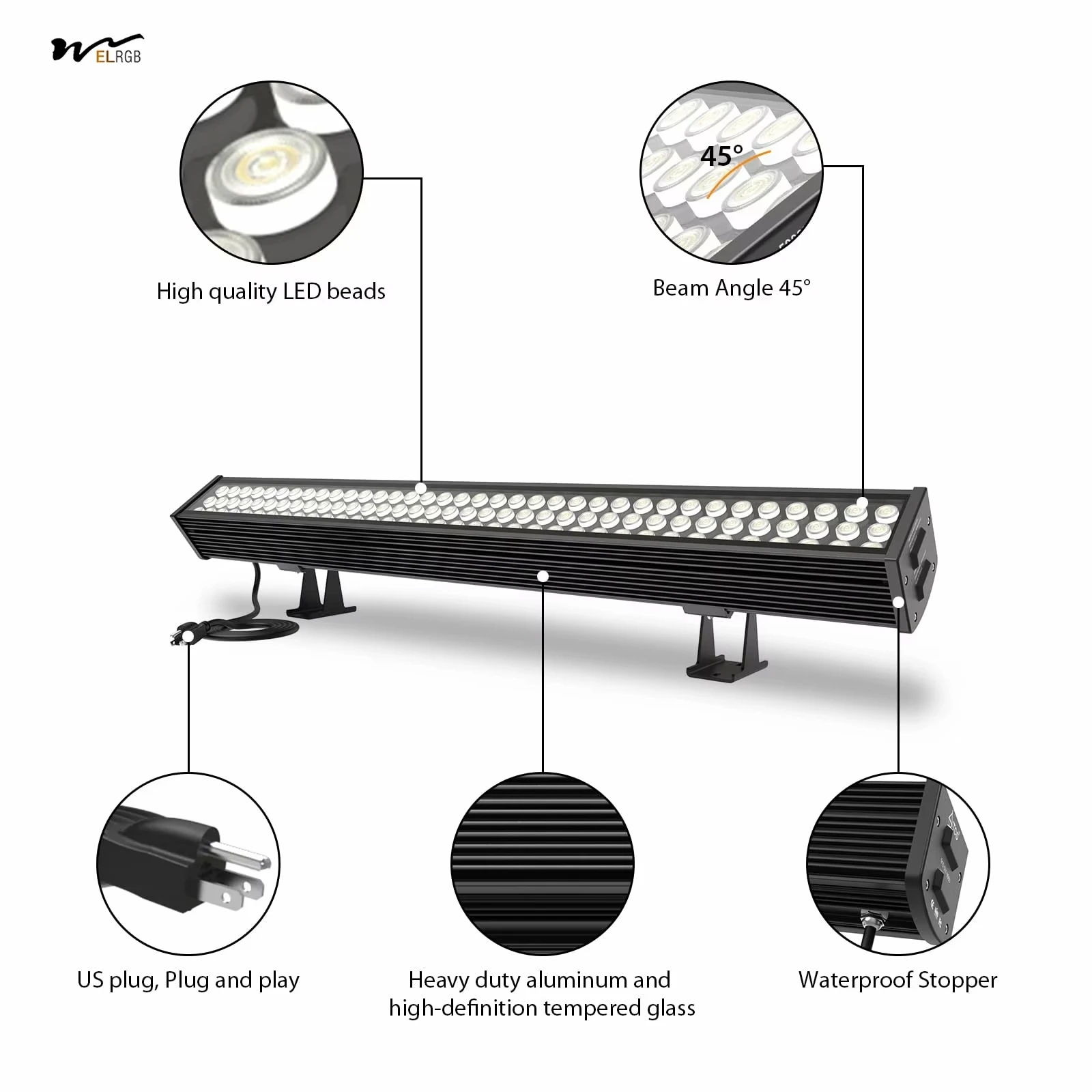 السوبر مشرق 108 واط وحدة إضاءة LED جداريّة غسالة ضوء بار 5000 كيلو ضوء النهار RGB الخطي قطاع ضوء 40 بوصة طويلة الثقيلة لفندق المستودع