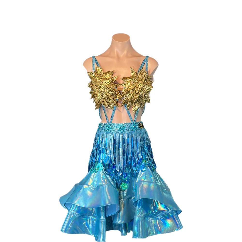 

Платье для латинских танцев для взрослых и детей, высококачественная женская одежда из струящейся ткани с камнем AB на заказ, точная женская одежда для танго