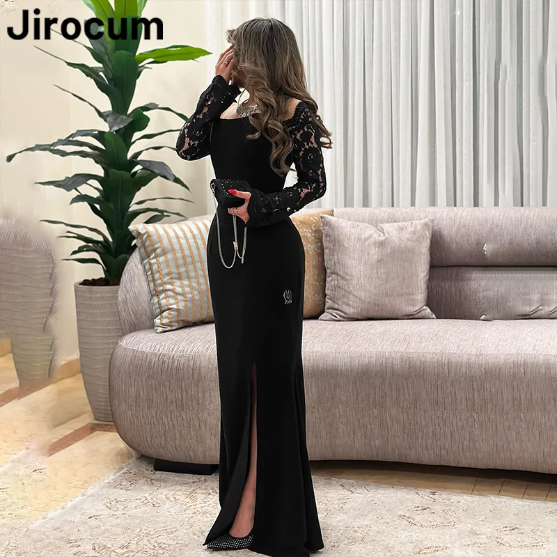 

Jirocum Sexy Black Prom Dress Women's Off Shoulder Lace Long Sleeve Party Evening Gown Floor Length Formal Occasion Dresses 2024