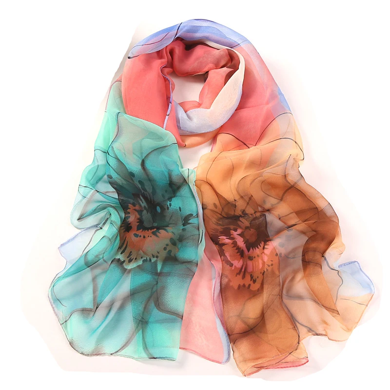 

New Fashion Thin Chiffon Georgette Scarf Women Silky Geometric Printing Long Soft Wrap Scarf Shawl Beach Kerchief Scarves Female