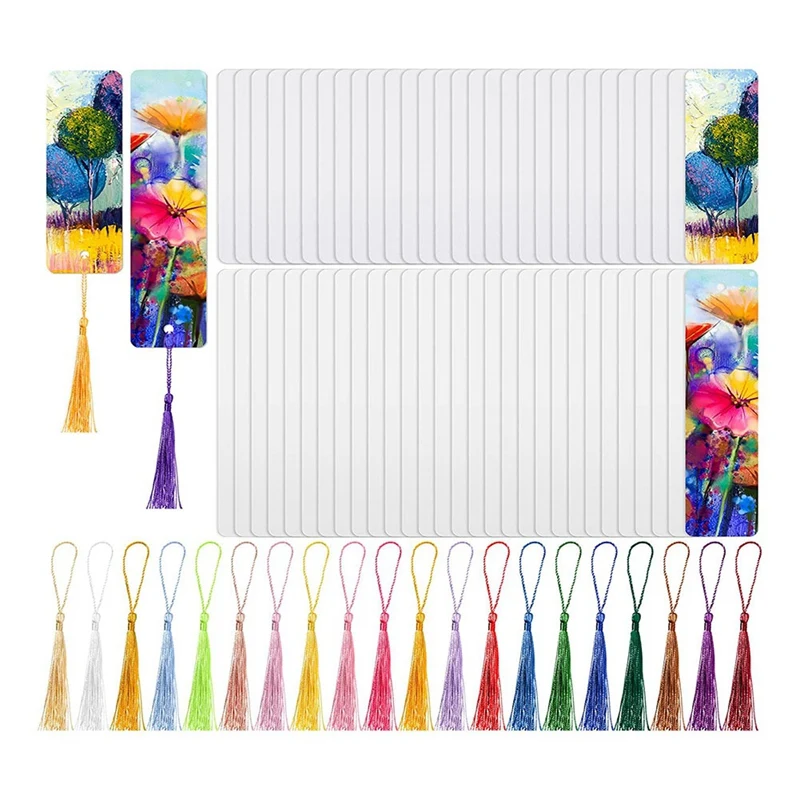 

80 Pcs Sublimation Blank Bookmark Heat Transfer DIY Sublimation Bookmarks With Hole And 80 Pieces Colorful Tassels