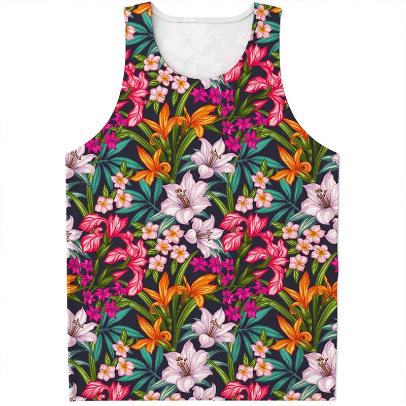 Aloha Tropical Flower Graphic Tank Top Men Summer 3D Printed Plants Tees Streetwear Vest Quick Drying Sleeveless T-Shirt Tops