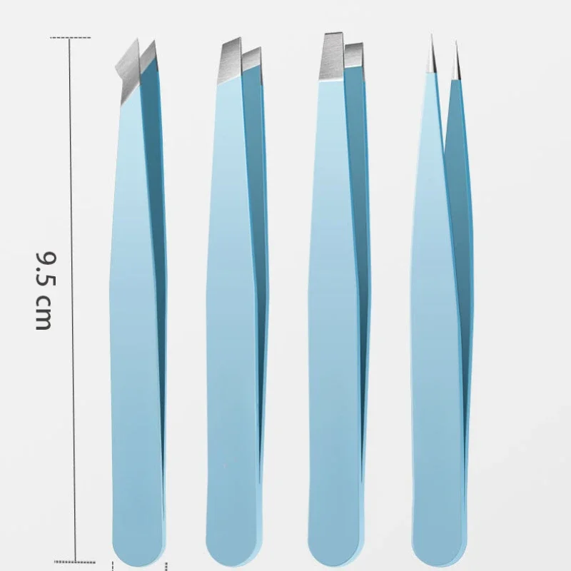 4Pcs Stainless Steel Colorful Eyebrow Slanted Tweezer Removal Fine Hairs Beauty Puller Makeup Tools