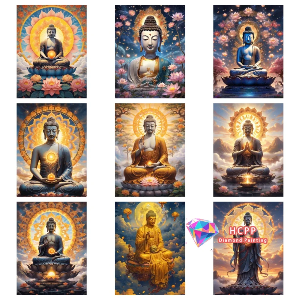 Buddha-Statue Lotusblume Diamant-Malerei-Set Quadratische Runde Diamanten 5D DIY Mosaik Handgemachte Kunst Einzigartiges Exquisites Geschenk Heimdekoration